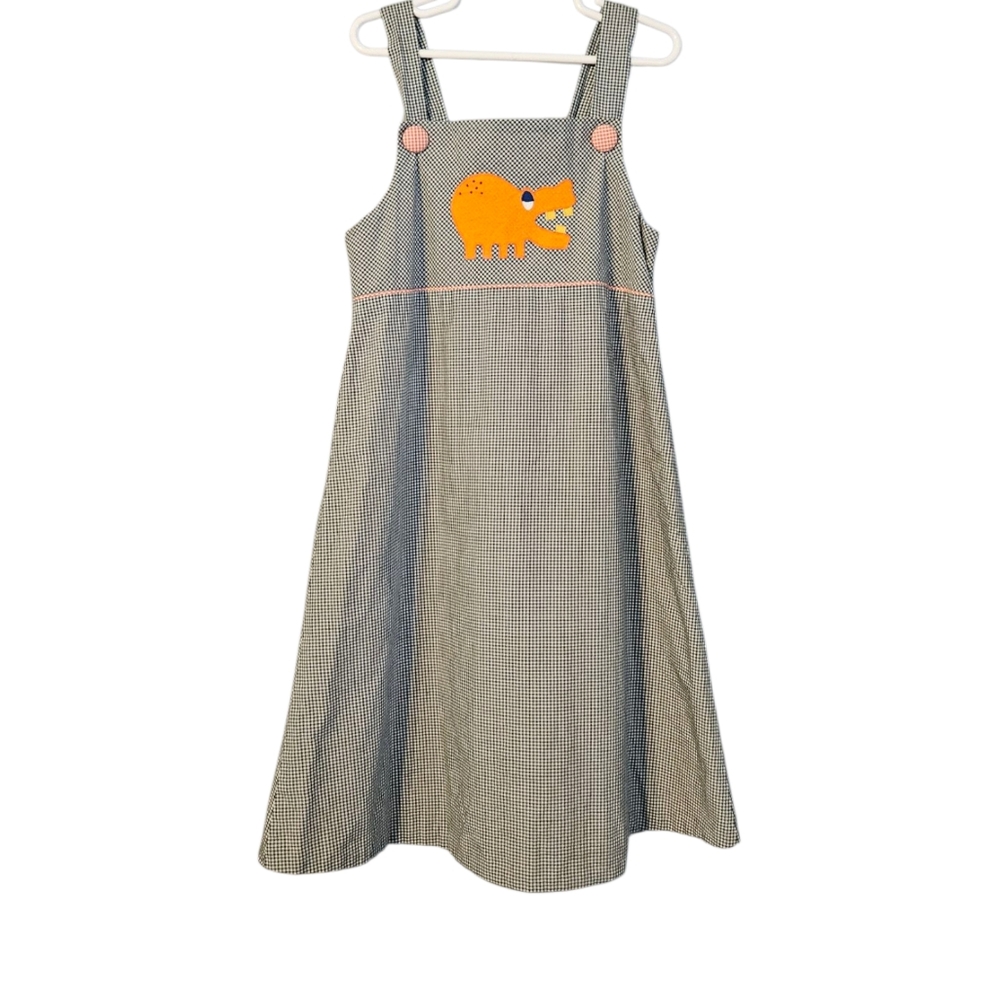 Beaux Et Belles Girls  Checkered Dress with Orange Hippo Size 7